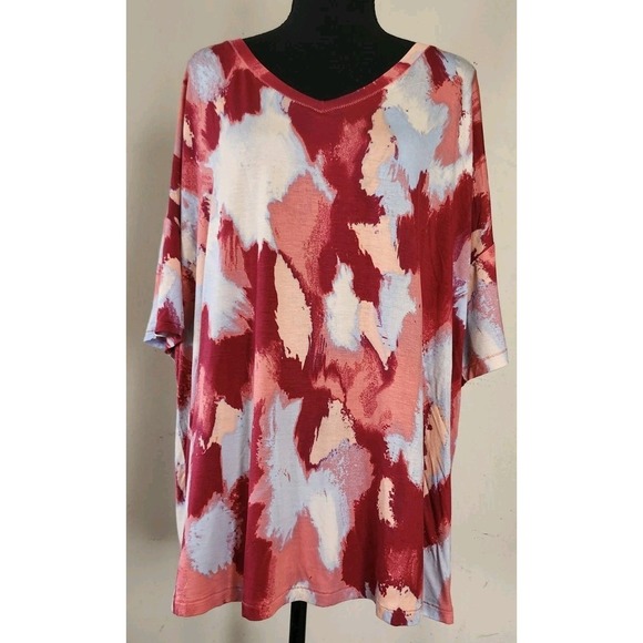 zuda Tops - Womens Zuda Plus 2X Rayon Abstract V Neck Tee Shirt Top Athleisure Wear